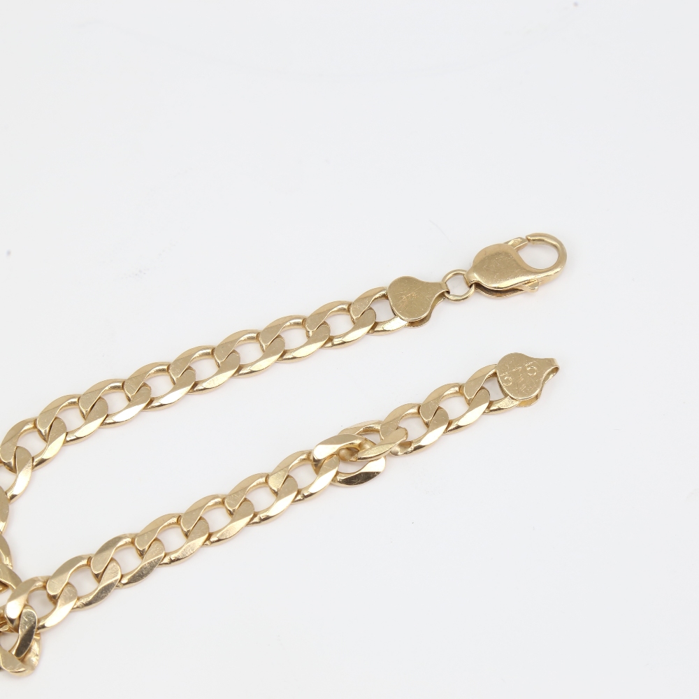A late 20th century 9ct gold flat curb link bracelet, bracelet length 22cm, 18.9g No damage or - Image 3 of 5