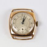 RECORD - a Vintage 9ct gold mechanical wristwatch head, silvered dial with Arabic numerals and