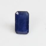 A 3.73ct unmounted rectangular step-cut Kenyan sapphire, dimensions: 12.14mm x 7.30mm x 3.31mm, no