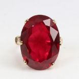 A large late 20th century 9ct gold red stone cocktail ring, stone dimensions: 25.10mm x 17.97mm x