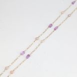 A modern 9ct gold amethyst and pearl necklace, necklace length 64cm, 11.5g No damage or repair, no