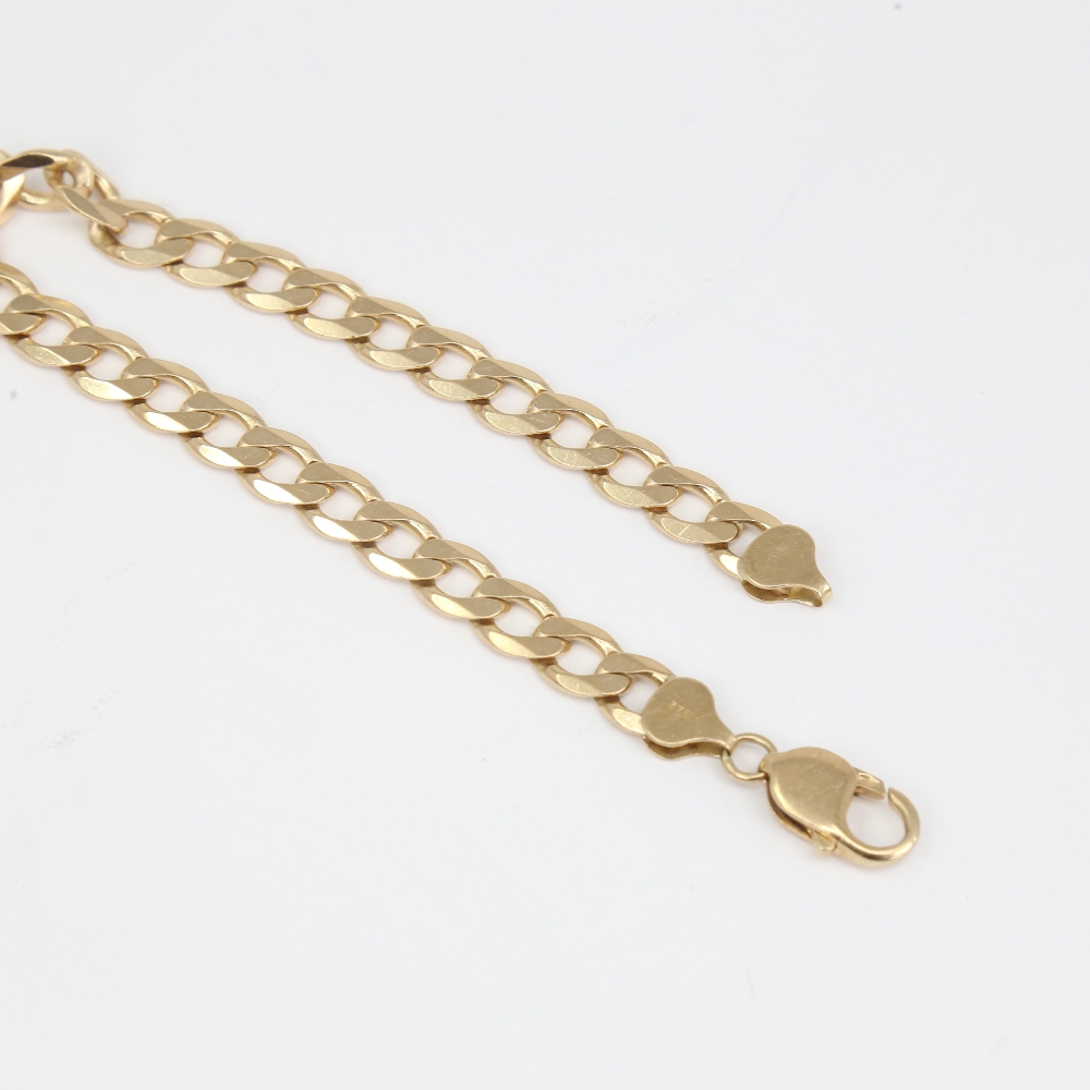 A late 20th century 9ct gold flat curb link bracelet, bracelet length 22cm, 18.9g No damage or - Image 4 of 5