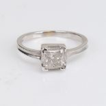 An 18ct white gold 1.03ct Princess-cut solitaire diamond ring, colour approx I/J, clarity I2/I3,