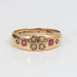 A late 19th century 15ct gold split-pearl and ruby dress ring, hallmarks Chester 1885, setting