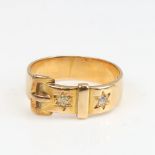 An Antique 18ct gold diamond buckle belt ring, set with old-cut diamonds, buckle width 8.2mm, size