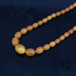 A Vintage single-strand polished graduated butterscotch amber bead necklace, beads ranging from 17.