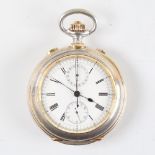 A 19th century Swiss silver and yellow metal open-face top-wind Doctor's chronograph pocket watch,