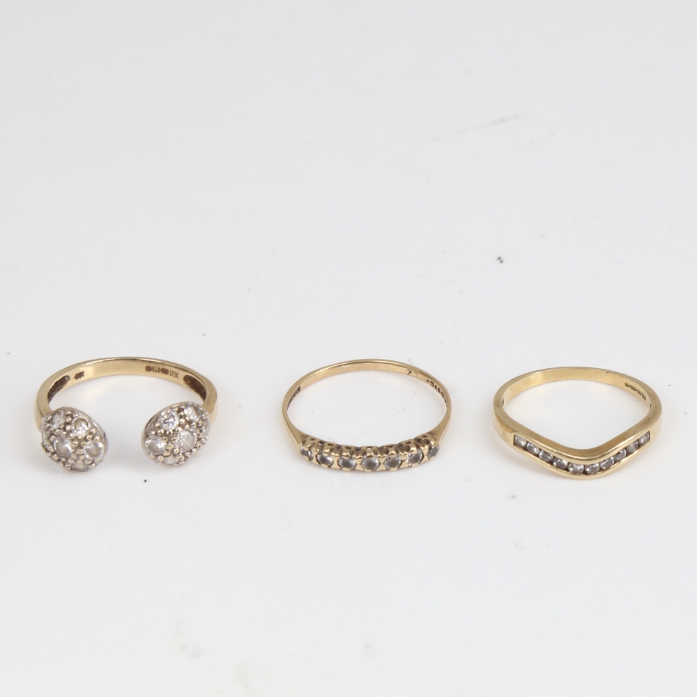 3 modern 9ct gold stone set rings, size O, Q and S, 5.2g total (3) No damage or repair, all stones - Image 2 of 5