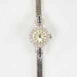 A lady's Vintage 18ct white gold diamond and sapphire mechanical cocktail wristwatch, brushed