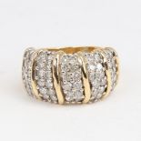 A late 20th century 18ct gold diamond cluster half hoop ring, set with modern round brilliant-cut
