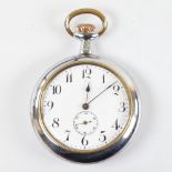 An Art Deco chrome plated novelty erotic open-face top-wind pocket watch, by Brevet, white enamel