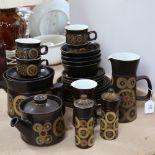 A set of Denby Azur pattern teaware, including kitchen biscuit storage jar, salt and pepper shakers,