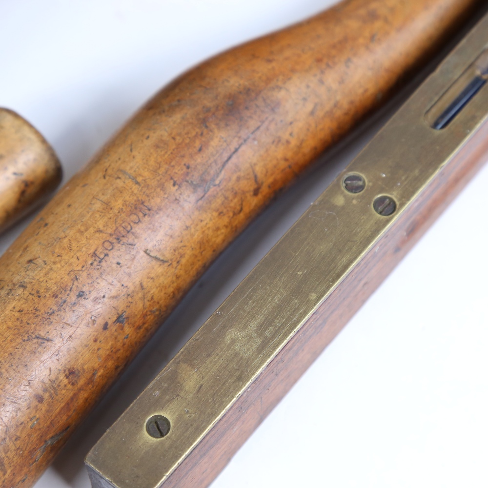 Various Vintage hand carved mallets, paddles, a Sorby spirit level, in hardwood box - Image 2 of 2