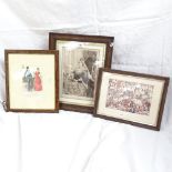 Etching, portrait of Queen Victoria, original oak frame, and 2 other prints (3)