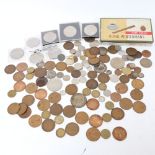 Various world coins, including South African silver shillings etc