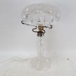A cut crystal table lamp with matching shade, height 47cm