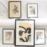 A group of Oriental prints, framed (5)