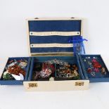 A cantilever jewellery box, and various costume jewellery, wristwatch etc