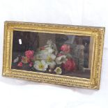 Emma Cheyney, oil on canvas, still life flowers, original gilt frame, image 19cm x 40cm