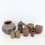 Various Middle Eastern and Oriental metalware, including silver inlaid copper Buddhist bowl, a