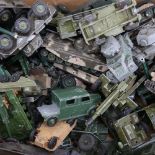 A quantity of Vintage toy military vehicles, including Dinky and Corgi (boxful)