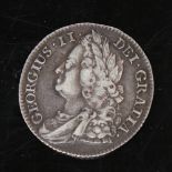 George II (1727 - 60) silver 1743 shilling, older laureate and draped bust left with roses in