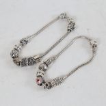 PANDORA - 2 sterling silver snake link charm bracelets, with 16 charms total, both 19cm long, 72.