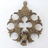 A large Middle Eastern Islamic silver inlaid cast-brass door knocker/handle, with Star of David