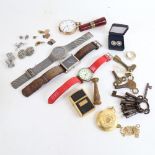 A Skagen titanium-cased wristwatch, a Waltham gold plated top-wind pocket watch (no cover), a
