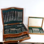 A canteen of King's pattern silver plated cutlery for 6 people, various makers, in fitted wooden