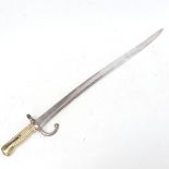 A French 1868 pattern sword bayonet, with brass hilt, blade length 58cm