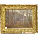 E Alexander Lowe, oil on board, wooded landscape, signed and dated 1950, 17.5" x 24", framed