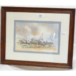 Valerie Sadler, watercolour, fishing boats, Hastings, image 20cm x 30cm, framed