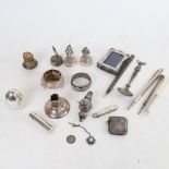 Various silver and plate, including mother-of-pearl handled fruit knife, silver Vesta, napkin