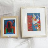 Roy Walker, 2 gouache paintings, abstracts, largest 24cm x 17cm, framed (2)