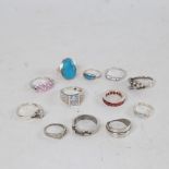 12 silver stone set rings