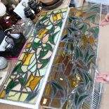 2 similar handmade stained glass leadlight window panels, 124cm x 39cm each (2)