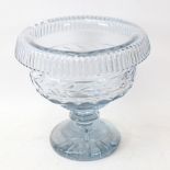 An early 20th century greyish blue glass table centre pedestal bowl, with cut-star base, height