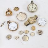Various watch movements, parts etc, including Nivada automatic Antarctic Sun wristwatch