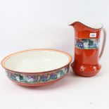 A 1920s Tams Ware wash jug and bowl, with swan decoration