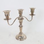 An Elizabeth II silver 3-light candelabra, with removable sconce converting to single candlestick,