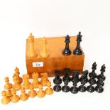 A Staunton pattern weighted chess set, in travelling box