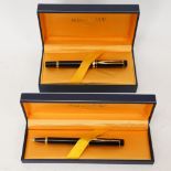 A Waterman Ideal black lacquered gold plated fountain pen and ballpoint pen set, with 18ct gold nib,