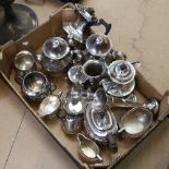 A large quantity of plated tea and coffee ware, a pair of plated vases etc (boxful)