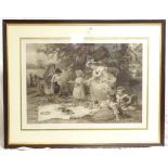 Fred Morgan, print, a picnic, published 1904, signed in pencil by the artist, image 49cm x 72cm,
