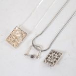 2 Danish sterling silver pendant necklaces and a brooch, makers include N O Andersen and Kilschow (