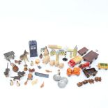 Various Vintage miniature toys, including Lesney vehicles, painted wood animals, Police box etc (
