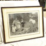 After Arthur Elsley, print, children feeding a pony, signed in pencil, published 1906, modern frame,