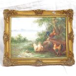 H King, oil on canvas, poultry, image 30cm x 40cm, framed