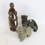 A group of 3 items, including 2 hardstone/jade Chinese creatures, and another, 24cm